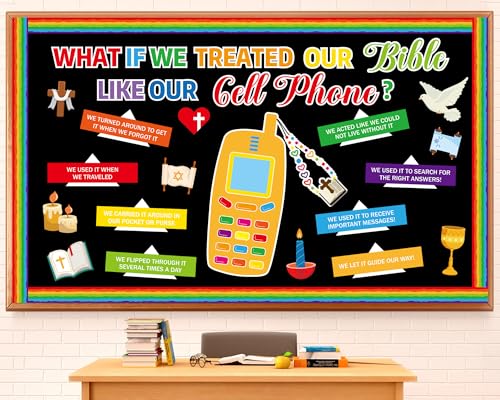 Religious Bible Bulletin Board Set Colorful Cell Phone Cutouts Christian Bible Classroom Bulletin Board Decor Inspirational Christian Jesus Theme Cutout for Church Sunday vbs School Classroom Supplies