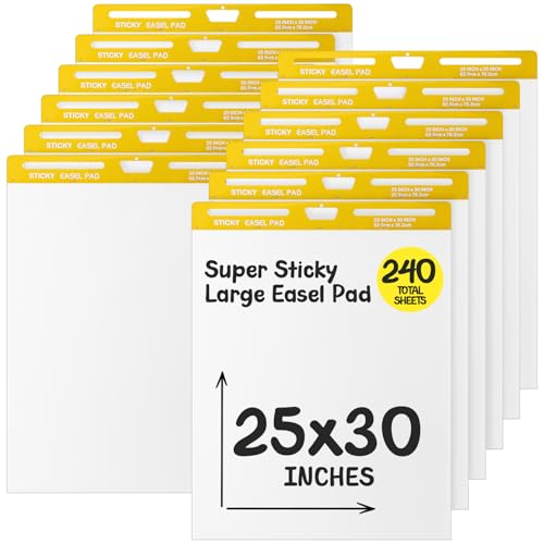 ReliThick 12 Pack Sticky Easel Pad, 25 x 30 In, White, 20 Sheets/Pad, Flip Chart Paper for Teachers, Large Sticky Chart Paper for Wall, Self Stick Easel Pad for Office School Classroom