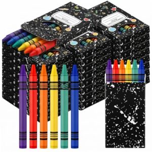 ReliThick Composition Book Themed Crayon Box with 24 Vibrant Colored Crayons Composition Notebook Crayons Back to School Supplies First Day of School Classroom Supplies Party Favors Bag Fillers