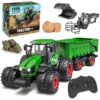 Remote Control Tractor Toy with Trailer | 2-in-1 8-to-4 Wheel Convertible Front Loader 2.4GHz RC Vehicle, Hood, LED Lights & Openable Doors, Hay Bales & Farm Animals, Gift for Kids Ages 3-8