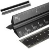 Rena Chris 2Pcs Architectural Scale Ruler, Triangular Scale & Straight Ruler, 12 Inch Aluminum Drafting Ruler Set, Laser Etched, Smooth Non-Sharp Edges, Lightweight, Inch MM Conversion for Architectur
