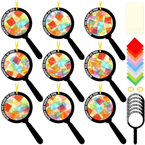 Renbuzhu 48PCS Sunday School VBS Crafts Bulk: Paper Magnifying Glass Nativity Suncatchers, Jesus Religious Christian Activity DIY Kits Church Decorations, Window Stained Glass Effect Art Supplies