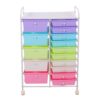 Rengue 15 Drawer Rolling Storage Cart Plastic Utility Cart with Lockable Wheels and Spacious Tabletop PP and Carbon Steel for Kitchen Living Room Bedroom Bathroom Office