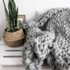 Rengue Pure Wool Small Blanket 50x50cm, Lightweight Handmade Knit Throw for Airplane Car Travel, Armchair Lap Cover for Elderly, Portable Winter Foot Warmer (Gray #89)