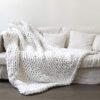 Rengue Pure Wool Small Blanket 50x50cm, Lightweight Handmade Knit Throw for Airplane Car Travel, Armchair Lap Cover for Elderly, Portable Winter Foot Warmer (White #93)