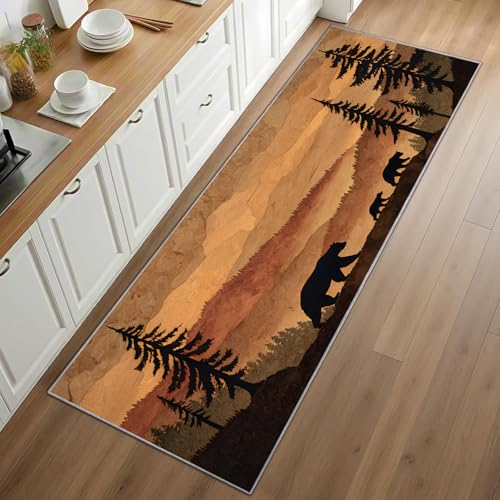 Reocahoo Rustic Runners for Hallways 2x8ft, Forest Trees Bear Runner Rug, Bear Cabin Lodge Rugs, Soft Washable Hallways Mats for Floor - Retro Country Farmhouse Home Decor
