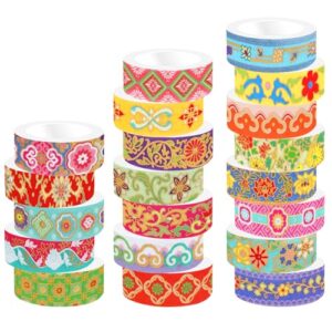 Resflyar 20 Rolls Gold Foil Floral Washi Tape Set Vintage Chinoiserie Decorative Tape Exotic Arts Masking Tapes for DIY Crafts Scrapbooking Bullet Journaling Planner Gift Wrapping