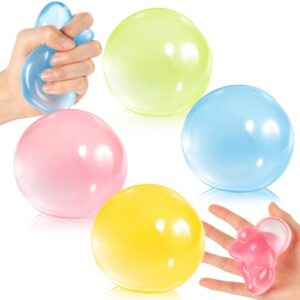 Resholder 4 Pack Coconut Oil Squeeze Balls, Round Stress Relief Balls, Colorful Squeeze Ball Sensory Stress for Adults, Anxiety Relief Desk Toys for Office, School, Home, Yellow Blue Pink Orange