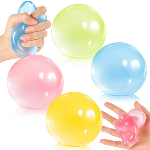 Resholder 4 Pack Coconut Oil Squeeze Balls, Round Stress Relief Balls, Colorful Squeeze Ball Sensory Stress for Adults, Anxiety Relief Desk Toys for Office, School, Home, Yellow Blue Pink Orange
