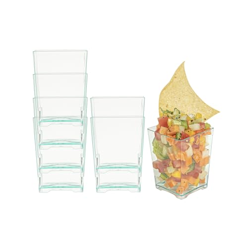 Restaurantware-4 Ounce Mini Dessert Cups, 600 Square Small Appetizer Cups - Tall, Heavy-Duty, Seagreen Plastic Disposable Parfait Cups, Serve Puddings, Snacks, Or Samples, For Weddings Or Parties