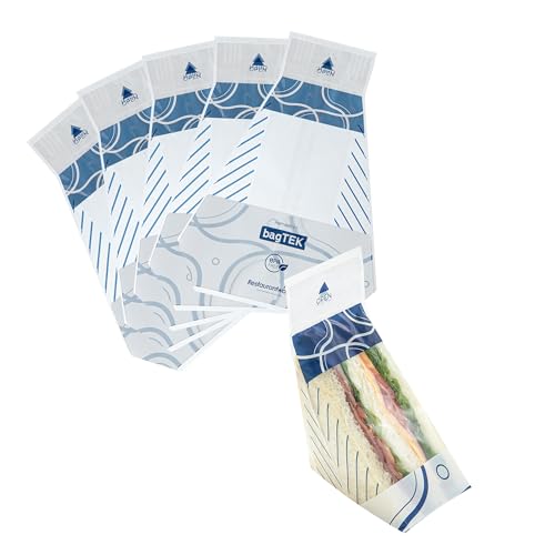 Restaurantware Clear Sandwich Bags 200 Count 7.56 x 2.95 x 7.56 Inches Plastic Triangular Food Bags, Abstract Lines and Striped Disposable Anti-Fog Design For Foodservice and Convenience Stores
