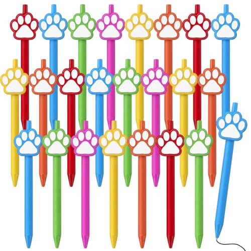 Resurhang 48 Pcs Dog Paw Pens Bulk, Black Ink Ballpoint Pens with Cute Paw Topper for Classroom, Teacher Appreciation Gifts, Graduation Party Favors, School Supplies Stationery (Multicolored)