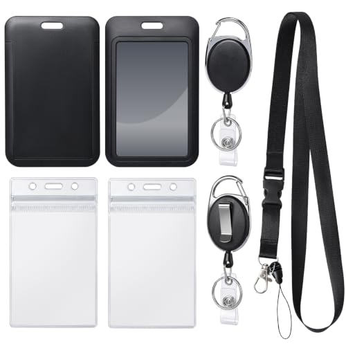 Retractable ID Badge Holder with Breakaway Lanyard, Heavy Duty Badge Reel with Carabiner Clip, Detachable Keychain, Sturdy ID Card Holder for Nurse Officer Teacher Security Staff Women Men