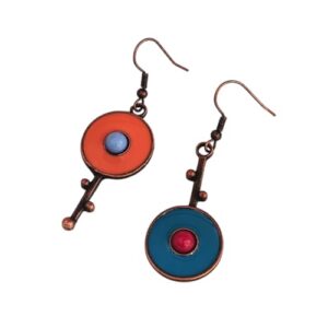 Retro Asymmetrical Enamel Earrings,Colorful Abstract Geometric Drop Earrings,Bohemian Vintage Bronze Tone Mismatched Jewelry,Statement Earrings for Women (Colorful)