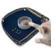 Retro Golden Flower Border Feeding Mat, Navy Blue Vintage Waterproof Foldable Pet Cat Dog Food Mat Placemats for Cats Dogs Water Bowl 17.7x11.8in
