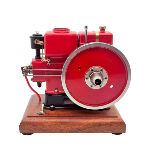 Retrol-OKMO 1/5 Scale Mini European Vintage Stationary Farm Engine Model, Horizontal Single Cylinder 4-Stroke Internal Combustion Engine with Wooden Base for STEM Education & Science Demonstration