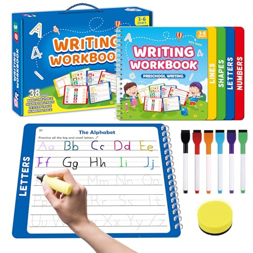 Reusable Dry Erase Preschool Learning Activities Book for Kids Ages 3-5: Trace Letters, Numbers & Shapes. Complete Handwriting Practice Kit for Toddler Travel & Screen-Free Fine Motor Education.