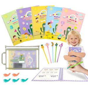 Reusable Grooved Handwriting Practice Workbooks for Kids Ages 3-8 – Magic Disappearing Ink & 3D Groove – Preschool Kindergarten Children Writing Books with Pen Grips
