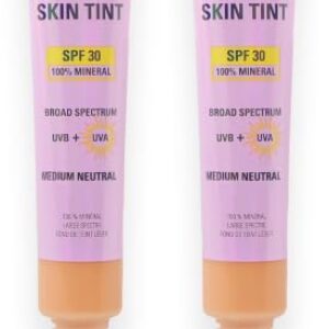 Revolution Superdewy SPF 30 Skin Tint, Tinted Mineral Face Foundation, Buildable Coverage for Facial Glow, 12% Zinc Oxide, Vegan & Cruelty-Free, Medium Neutral (Pack of 2)