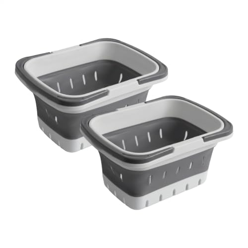 RGI Home Multipurpose Storage Caddy Set - 2 Portable Collapsible Storage Basket Totes with Handles, for Shower, Bathroom, Kitchen, College Dorm, Set of 2 Organizer Caddies, Gray