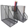 RHONZHAO 2 Set Desk Organizers, Metal Desk Magazine File Holder and 1 Pen Holder, 2 Compartments Mesh File Holder, Mesh Desktop Organizer and Storage,Black