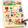 RichBoy Montessori Toy Busy Board for 1-3 Year Old Toddlers, 37-in-1 Sensory Toy with 24 LED Lights, Educational Travel Toy for Airplane Car Rides, First Birthday for Boys Girls (Farm 6.7" X 5.3")
