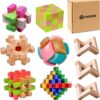 RICHOOSE Wooden Brain Teaser Puzzles for Adults, 6PCS Coffee Table Puzzle Games with Display Stands, Challenging 3D Wood Puzzles for Teens to Seniors, Birthday Christmas Party Gifts