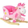 Ride on Unicorn with 32 Songs, Toddler Rocker Toy with Wooden Base Seat Safety Belt for 1.5-3 Year Old, Pink
