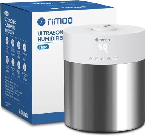 RIMOO Stainless Steel Humidifier, 4.5L Easy to Clean Humidifier with 304 Stainless Steel Tank, Cool Mist Humidifiers for Bedroom with Smart Humidistat & Timer, 25dB Sleep Mode for Baby, Plants, White