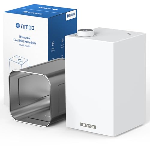RIMOO Stainless Steel Humidifier, Cool Mist Humidifiers with Only 3 Parts Easy to Clean, Top Fill Humidifier with 1-9H Timer, 30dB Whisper-Quiet, Filterless for Bedroom Large Baby Room Office