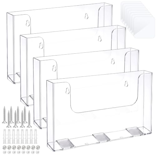 Ripeng 4 Pack Brochure Holder Wall Mount 11 x 8.5 Inch Clear Flyer Stand Acrylic Magazine Booklet Display Stand Plastic File Mail Literature Pamphlet Holder for Paper Organizer Rack Display Horizontal