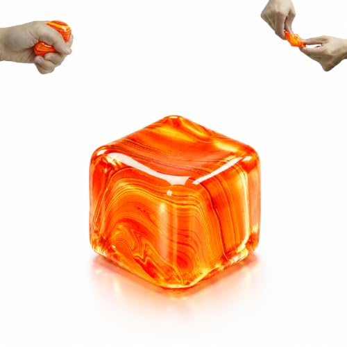 Ripple Ice Cube Squeeze Toy, 3.5cm/1.38in Slow Rising Sensory Cube for Kids Ages 3+ & Adults, Soft Malt Sugar-Filled Squishy Toy for Desk, Travel & Everyday Play(Orange)