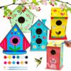 RivanPal 12 Pack Large DIY Wooden Bird Houses Kits, Unfinished Wood Birdhouses, Buildable Arts and Crafts Project, 4 Unique Shapes Wooden Craft Gifts with Paint and Brushes