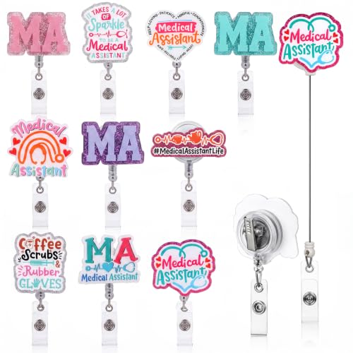 Rivvlive 20 Pcs Medical Assistant Badge Reels Gift Bulk Retractable Ma Nurse ID Badge Holder Set with Alligator Clip for Hospital Medical Assistant Appreciation Week Clinic Nursing Party Favors