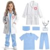 Rizuko Doctor Costume for Kids Scrubs Real Stethoscope Lab Coat Halloween Costumes Career Day Costume For Boys Girls 7PCS