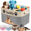 Rmaphy Personalized Dog Toy Storage Basket Bin with Name Photo Custom Pet Collapsible Organizer Box Container for Toys Coats Clothing Blankets