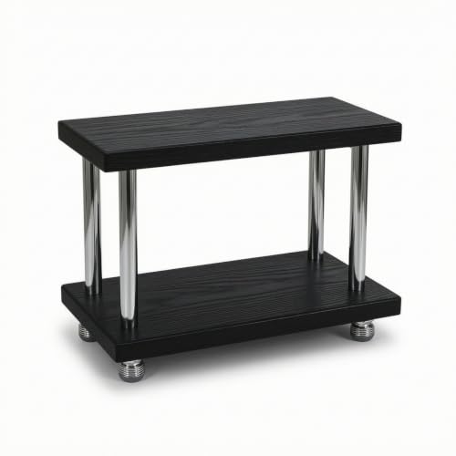 RMWHGDUL Small Shelf Two Tier Tabletop Storage Shelf Countertop Organizer Solid Wood Panels Iron Frame Leveling Feet Stable Structure Suitable for Dorm Desk Study Rental Home, Black, Small