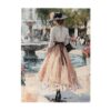 RMYRHQ Dreamy Fountain Lady Portrait Wooden Puzzles for Adults 500 Pieces Textured Thick Paint Retro Skirt Hat Woman Busy Plaza Greenery Floral Scene Jigsaw Unique for Puzzle Loves
