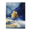 RMYRHQ Dreamy Moody Blue Tone Watercolor Single Golden Autumn Tree Wooden Puzzles for Adults 500 Pieces Warm Fall Grassland Landscape Puzzle Ideal for Nature Lovers New Year and Holiday Presents