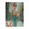 RMYRHQ Playful Sunny City Street Fashion Woman with Her Cute Pet Mini Pig Wooden Puzzles for Adults 500 Pieces Urban Town Impressionist Art Puzzle Ideal for Adults Loves Versatile Holiday Present