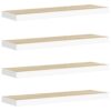 Roanoer Floating Wall Shelves 4 PCS, 31.5 Inch Oak and White Wall Mounted Shelves, Honeycomb MDF Display Racks with Invisible Brackets for Books, Photos, and Living Room Decor.