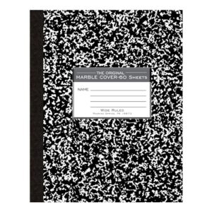 ROARING SPRING Flexible Cover Composition Notebook, Black Marble, Wide Ruled w/Margin, 60 Sheets (120 Pages), 9.75" × 7.75", Center-Sewn, Made in USA