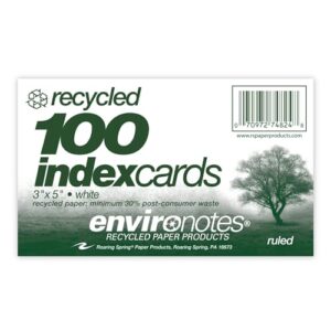 Roaring Spring Recycled Index Cards 3"x5", 100 Count, Smooth 100# White Recycled Index Paper, Ruled on Front, Blank on Back (Pack of 1)