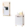 ROBOTIME Kids Kitchen Refrigerator & Dishwasher Playset, Wooden Toy Fridge with Freezer & Blackboard, Interactive Toy Dishwasher with Accessories, Pretend Kitchen Role Play Toys for Kids Ages 3+