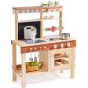 ROBOTIME Kids Mud Kitchen, Wooden Mud Kitchen for Kids Outdoor with Real Water Play Sink, BBQ Grill, Coffee Maker & Planting Station, Large Storage Outdoor Play Kitchen, Kitchen Toys for Ages 3+