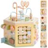 ROBOTIME Wooden Activity Cube for Toddlers, 13 in 1 Montessori Baby Activity Cube, Baby Play Cube Toy with Educational Features, Gift Wooden Cube Toy for Boys & Girls - 1 Year +