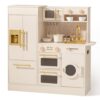 ROBOTIME Wooden Play Kitchen for Kids, Toddler Kitchen Set with Refrigerator, Dishwasher & Oven – Beige Kitchen Playset with Gold Sink & Handles, Toy Kitchen for Girls and Boys Ages 3