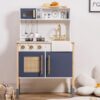 ROBOTIME Wooden Play Kitchen, Kids & Toddlers Kitchen Playset, Kids Play Kitchen Pretend Play Set with Lights & Sounds, Toy Kitchen for Ages 3+ (Blue)