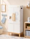 ROBOTIME Wooden Toy Fridge, Play Refrigerator for Kids with Drink Dispenser, Toy Kitchen Refrigerator with Fridge Magnets & Accessories, Pretend Play Kitchen Toy for Toddlers Ages 3+