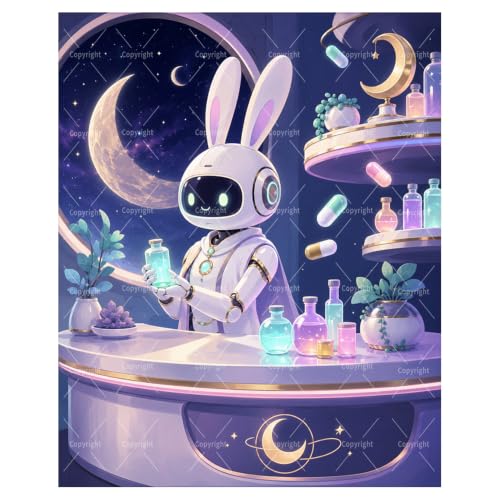 Robot Paint By Numbers Kit For Adults - Diy Rabbit Alchemist Painting On Canvas 16X20 In, Acrylic Paint Set, Suitable For Beginners, Kids Bedroom Wall Art For Home Decoration Or Gifts, Unframed